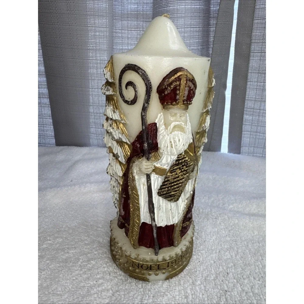 Noel 1990 Christmas Candle Sculpted Carved‎ 3-D Pillar Candle Not Burnt!!!
